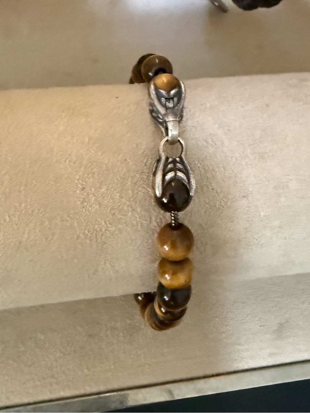 David Yurman Tiger Eye Beaded Bracelet with Silver Closure
